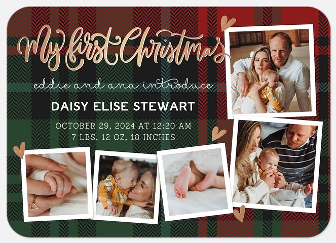 Cozy Plaid Christmas Birth Announcements