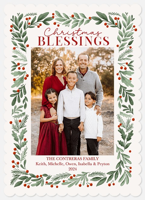 Greenery Frame Religious Christmas Cards