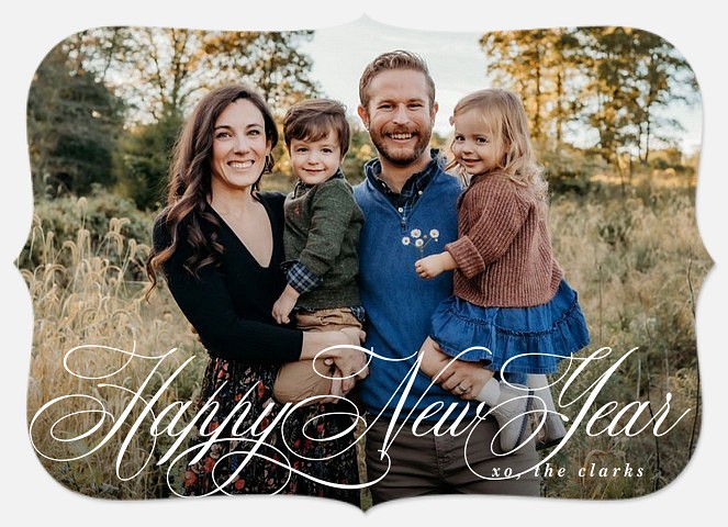Calligraphic Swirls New Years Photo Cards