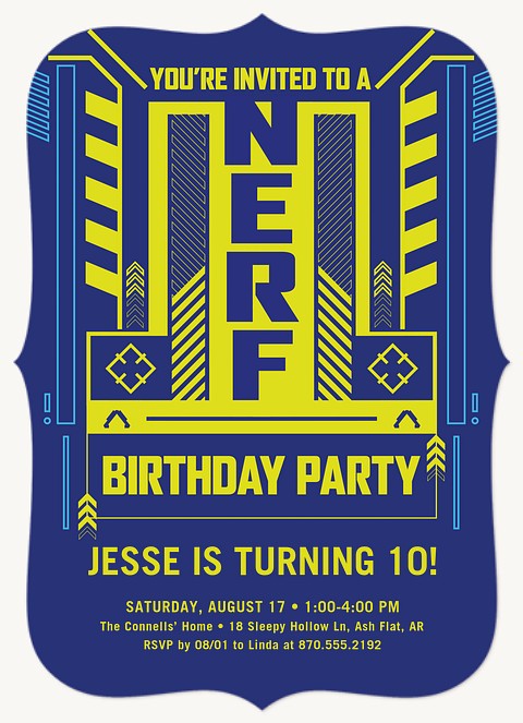 Nerf Neon Tech Kids Birthday Invitations