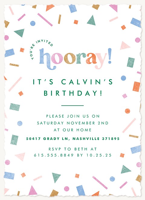 Whimsical Confetti Kids Birthday Invitations