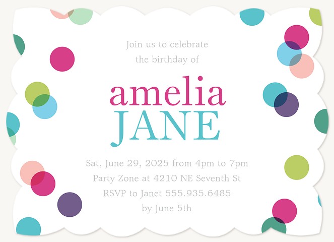 Rainbow Confetti Girl Birthday Party Invitations
