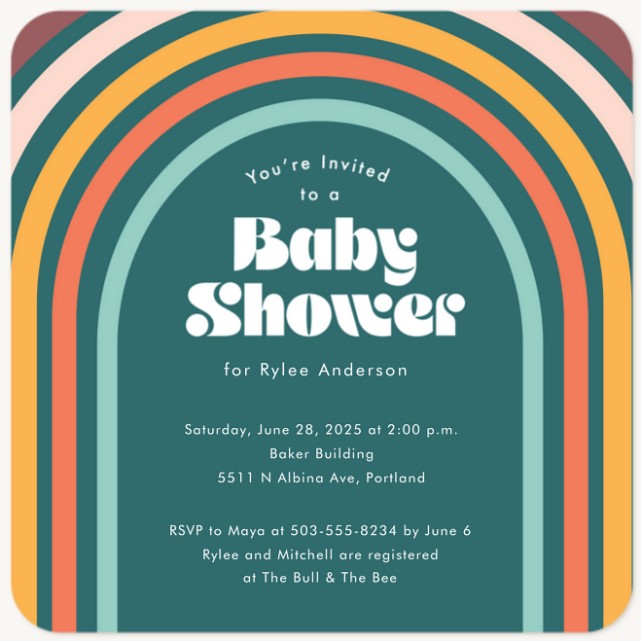 Retro Rainbow Baby Shower Invites