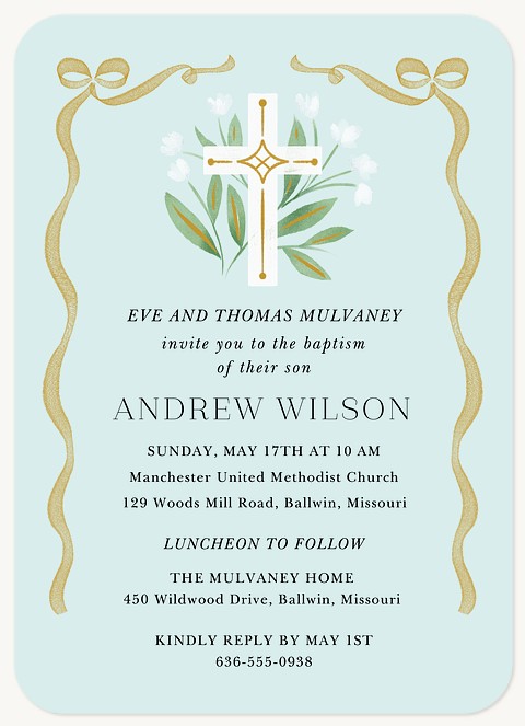 Ribbon And Cross Baptisms & Christening Invitations