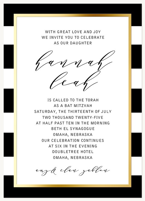 Glamorous Script Bat Mitzvah Invitations