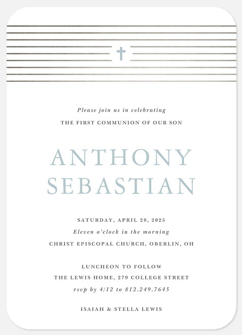 Modern Stripes First Communion Invitations