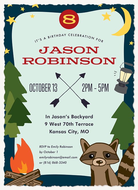 Happy Camper Kids Birthday Invitations