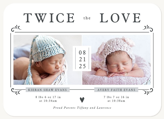 Twice the Love Twin Birth Announcements