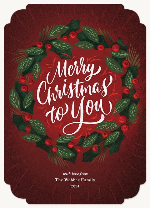 Wreathed Greeting Personalized Holiday Cards