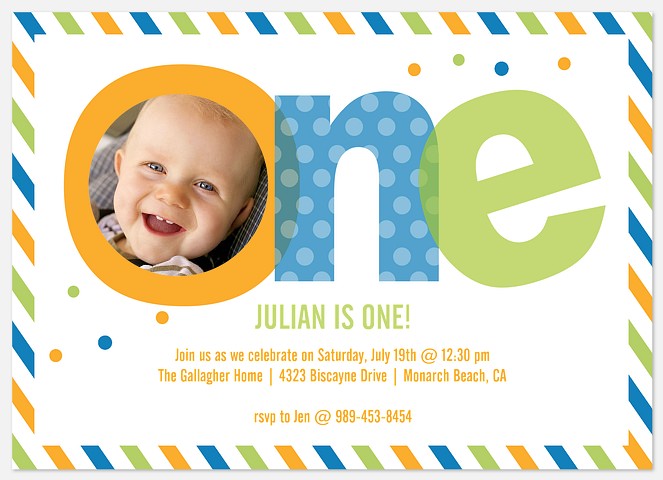 Colorful Fun First Birthday Invitations