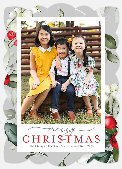 Grey Holly Holiday Photo Cards