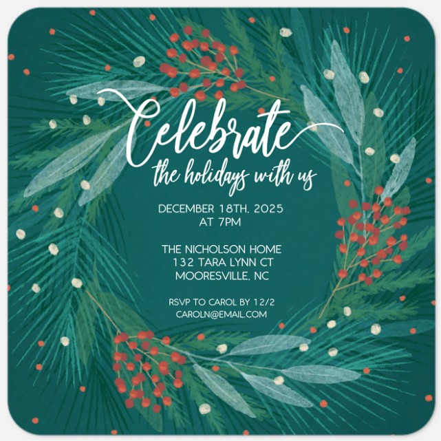 Elegant Wreath Holiday Party Invitations