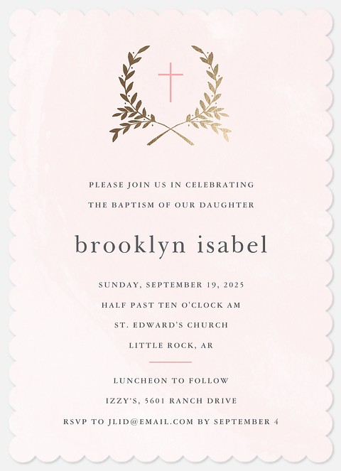 Crossed Laurels Baptism Christening Invitations