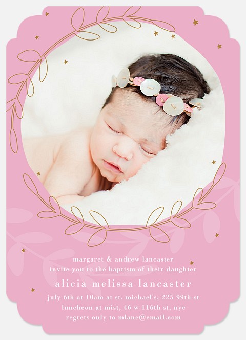 Graceful Wreath Baptism Christening Invitations