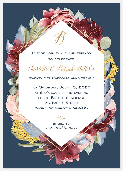  Floral & Brass Anniversary Invitations