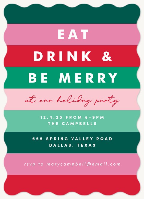 Festive Stripes Holiday Party Invitations