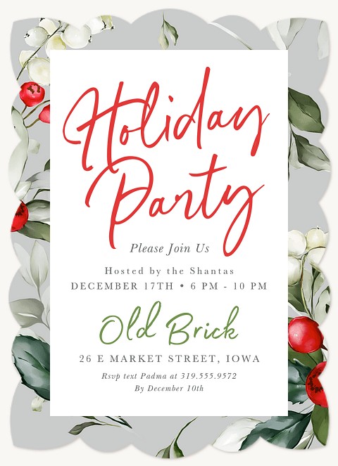 Grey Holly Holiday Party Invitations