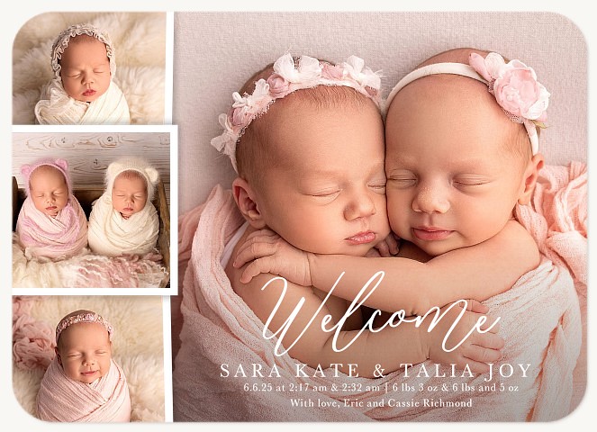 Modern Script Twin Birth Announcements