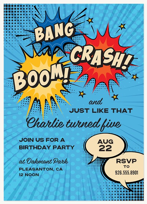 Bang, Boom, Crash! Kids Birthday Invitations