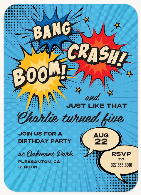 Bang, Boom, Crash! Kids Birthday Invitations