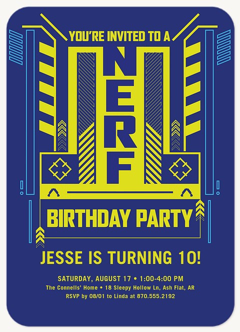 Nerf Neon Tech Kids Birthday Invitations