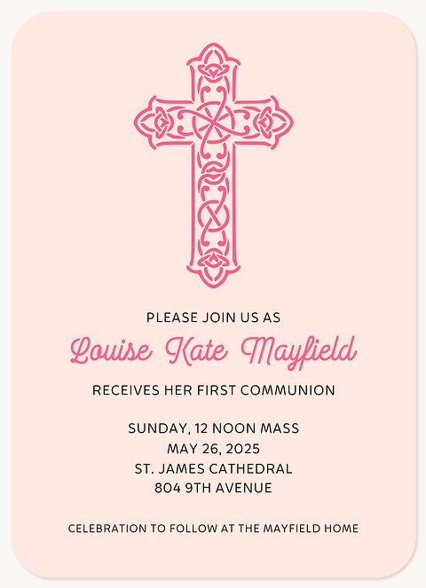 Cross Polka First Communion Invitations