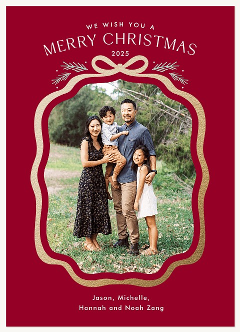 Golden Ribbon Personalized Holiday Cards