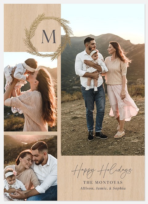 Wood and Wreath Holiday Photo Cards