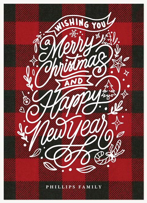 Hand Lettered Plaid Personalized Holiday Cards