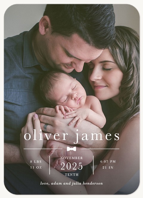 Classy Bowtie Boy Baby Announcements