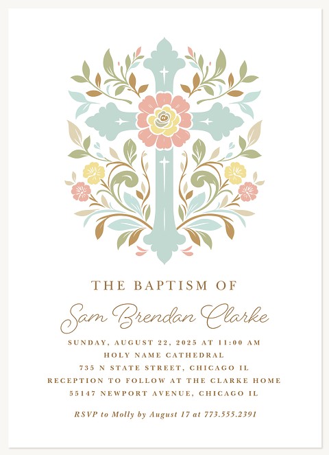 Floral Cross Baptisms & Christening Invitations