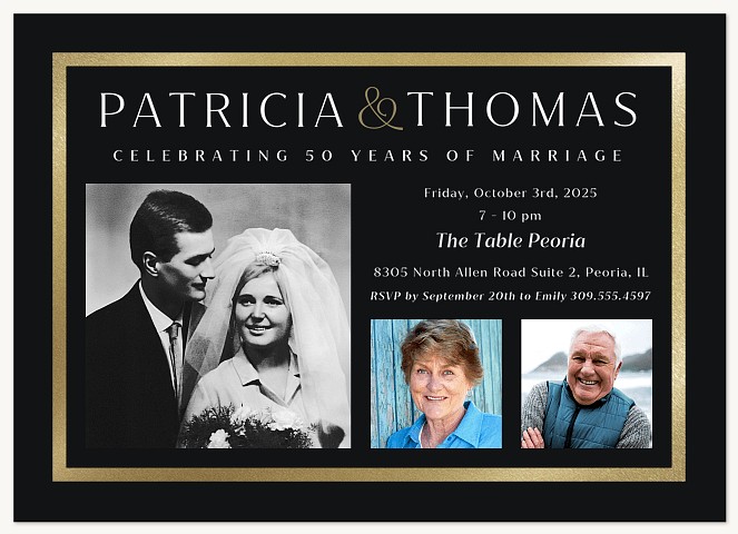 Framed in Gold Wedding Anniversary Invitations