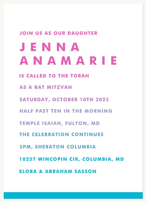 Vivid Gradient Bat Mitzvah Invitations