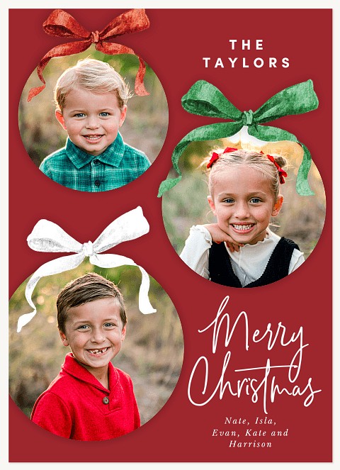 Ribbon Ornaments Personalized Holiday Cards