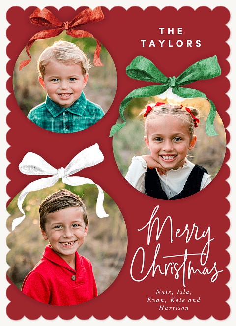 Ribbon Ornaments Personalized Holiday Cards