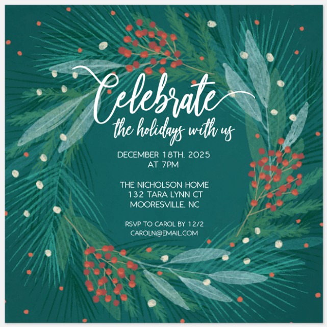 Elegant Wreath Holiday Party Invitations