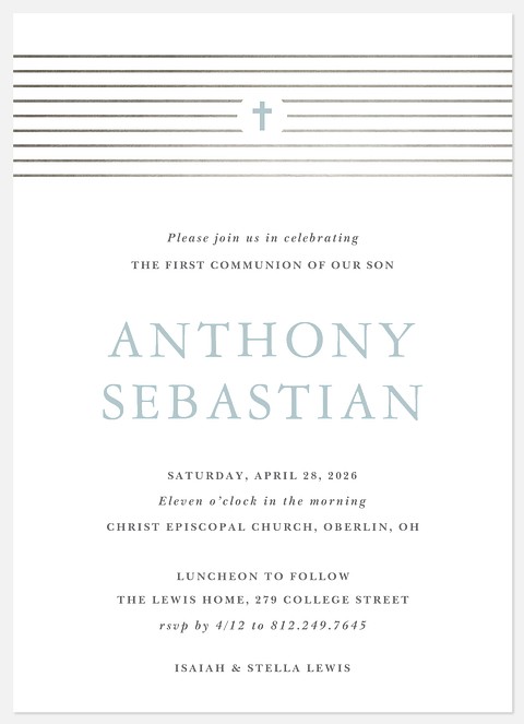 Modern Stripes First Communion Invitations
