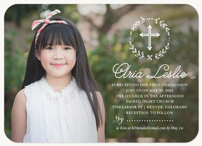 Wreathed Cross First Communion Invitations