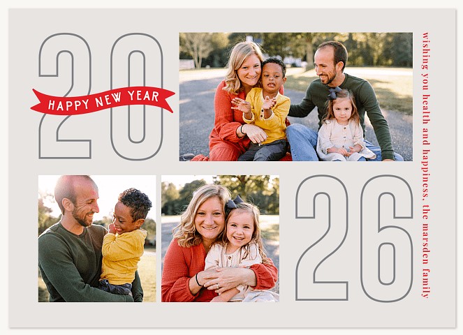 New Year Ribbon Personalized Holiday Cards