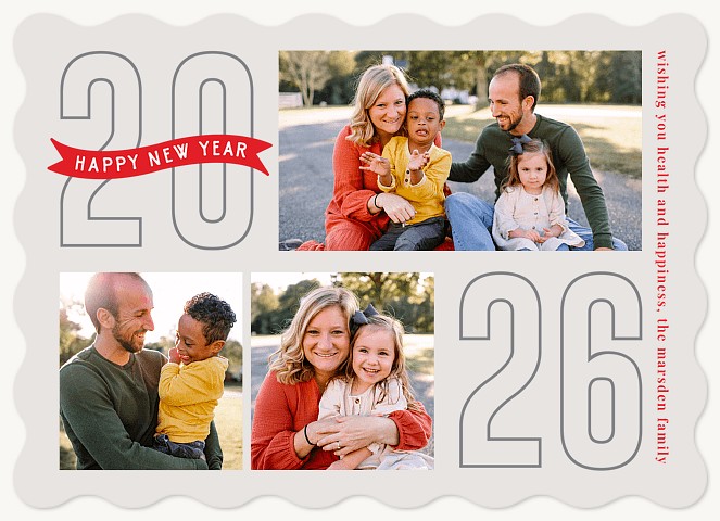 New Year Ribbon Personalized Holiday Cards