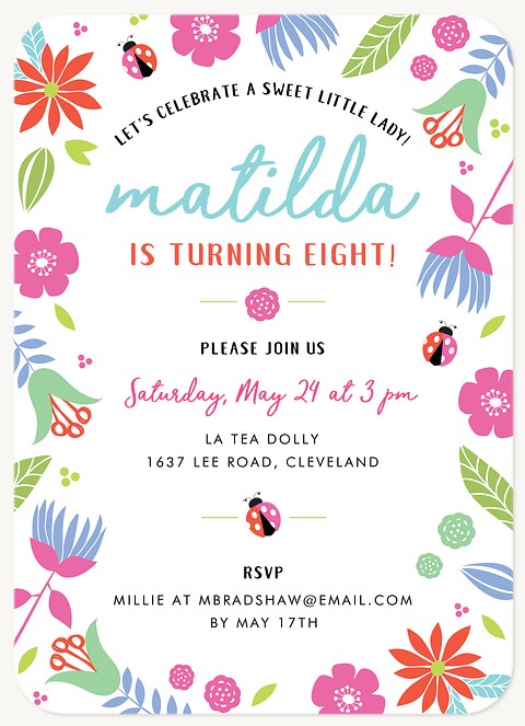 Ladybug Garden Girl Birthday Party Invitations