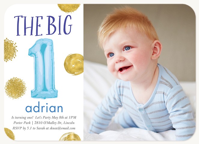 One Big Balloon First Birthday Invitations