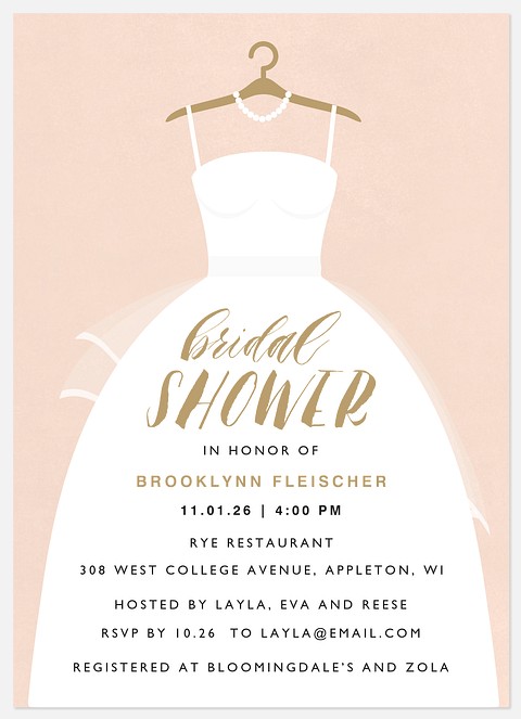 White Dress Bridal Shower Invitations