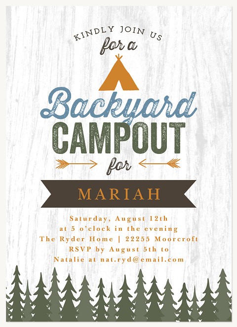 Camp Out Kids Birthday Invitations