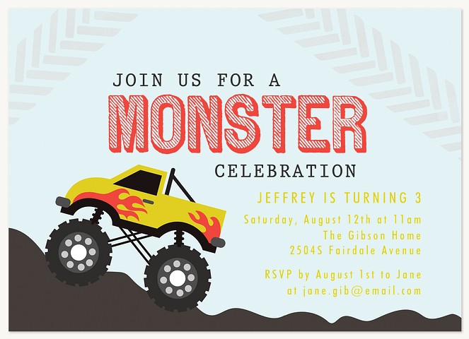 Monster Truck Kids Birthday Invitations