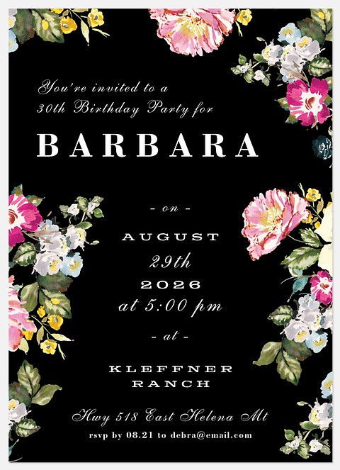 Midnight Florals Adult Birthday Invitations