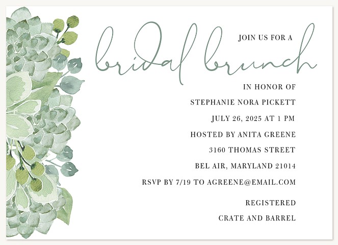 Succulent Brunch Bridal Shower Invitations