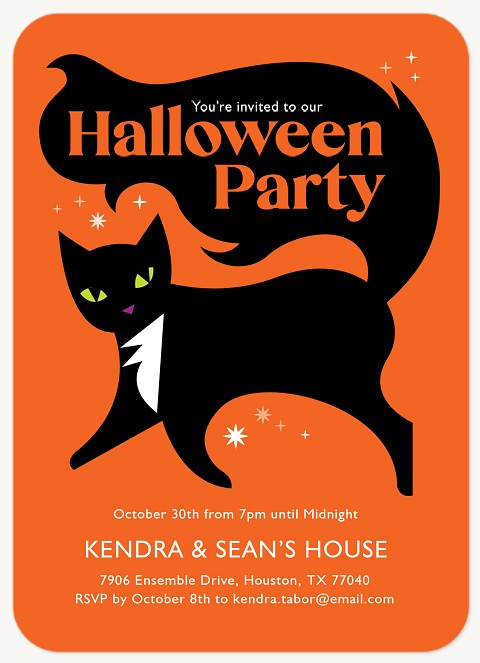 Black Cat Party Halloween Party Invitations