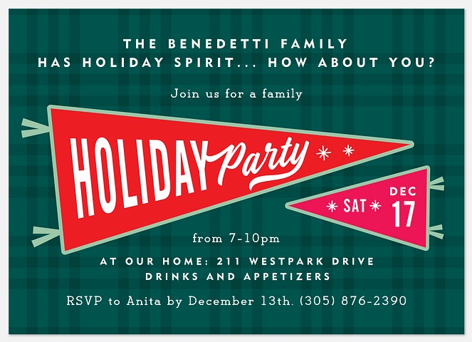 Cheer Pennant Holiday Party Invitations