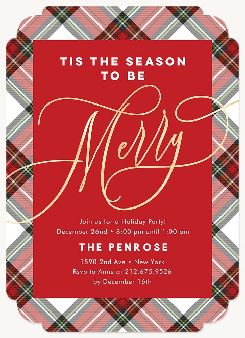 Golden Plaid Holiday Party Invitations